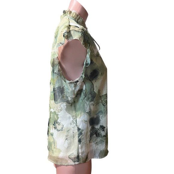 NWOT Haver London Ruffle Sleeve Blouse Leaf Print V-Neck Sleeveless size S - Picture 4 of 8